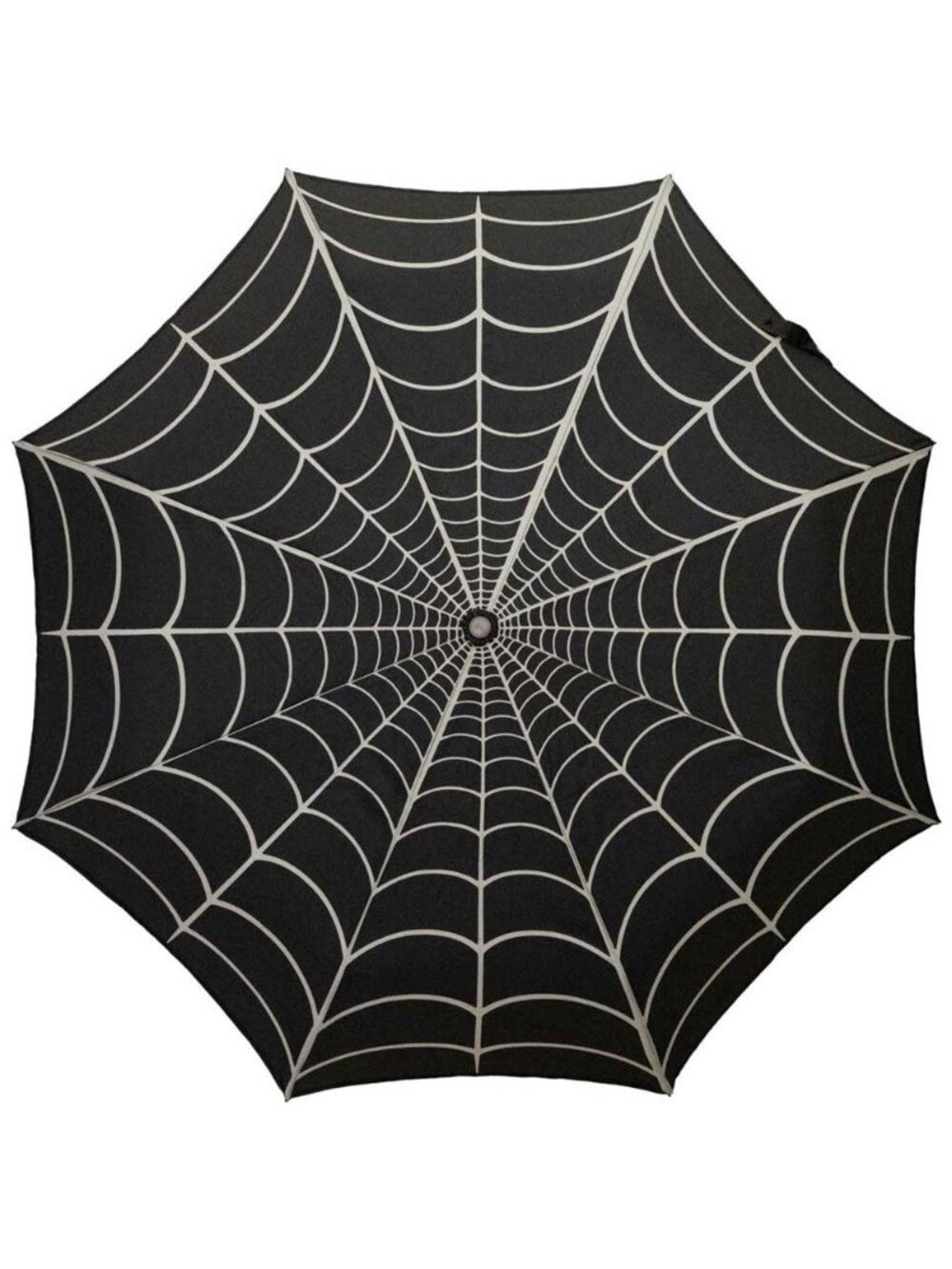 Kreepsville Metal Skull Handle Black Rain or Shade Spiderweb Umbrella NWT